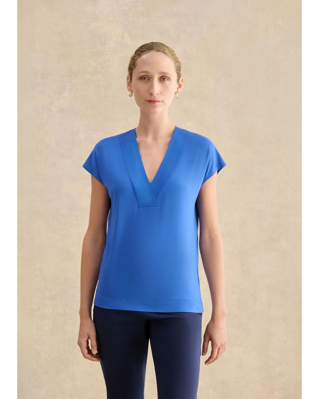 Hobbs Blue Jonie Printed V Neck Top