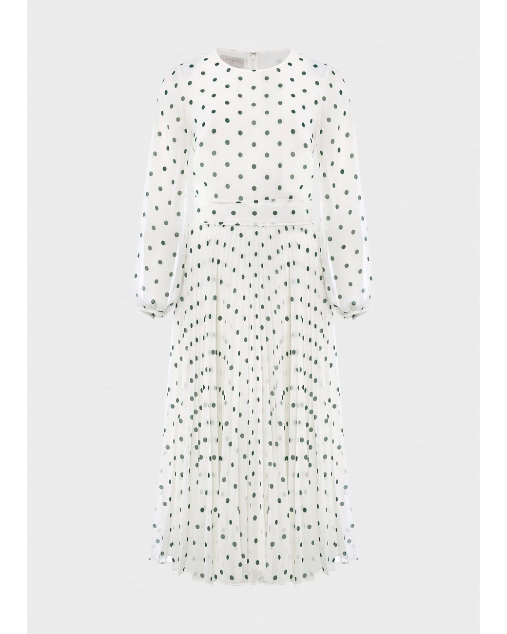 Hobbs White Selena Spot Pleated Dress