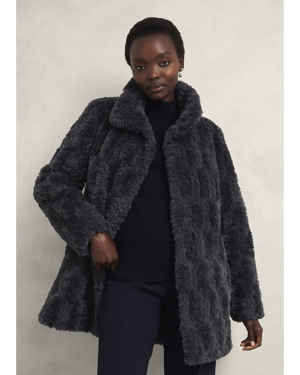 Hobbs Blue Briony Faux Fur Coat