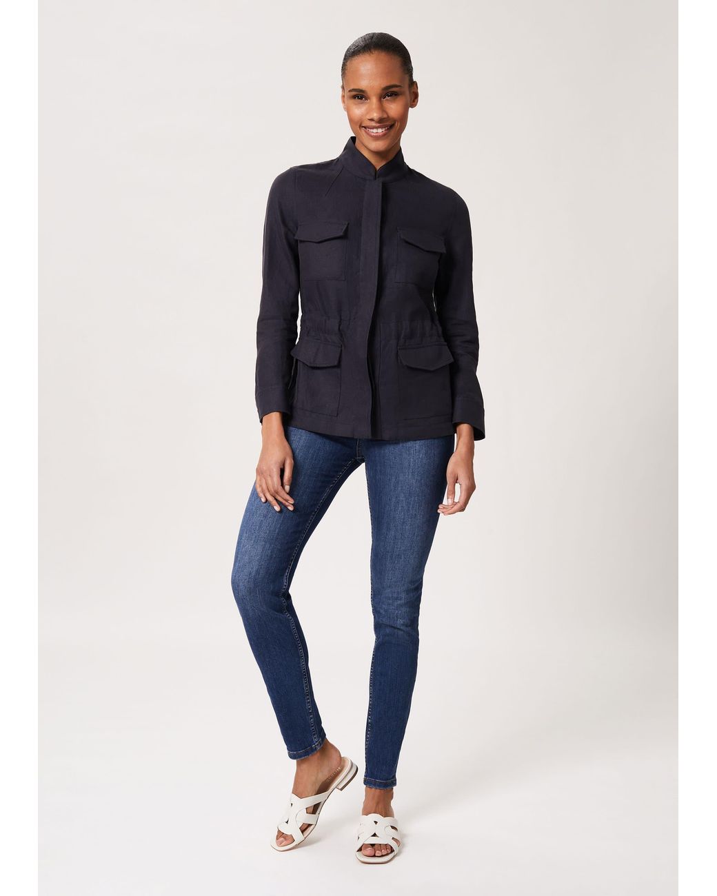 Hobbs Blue Nessa Linen Blend Jacket