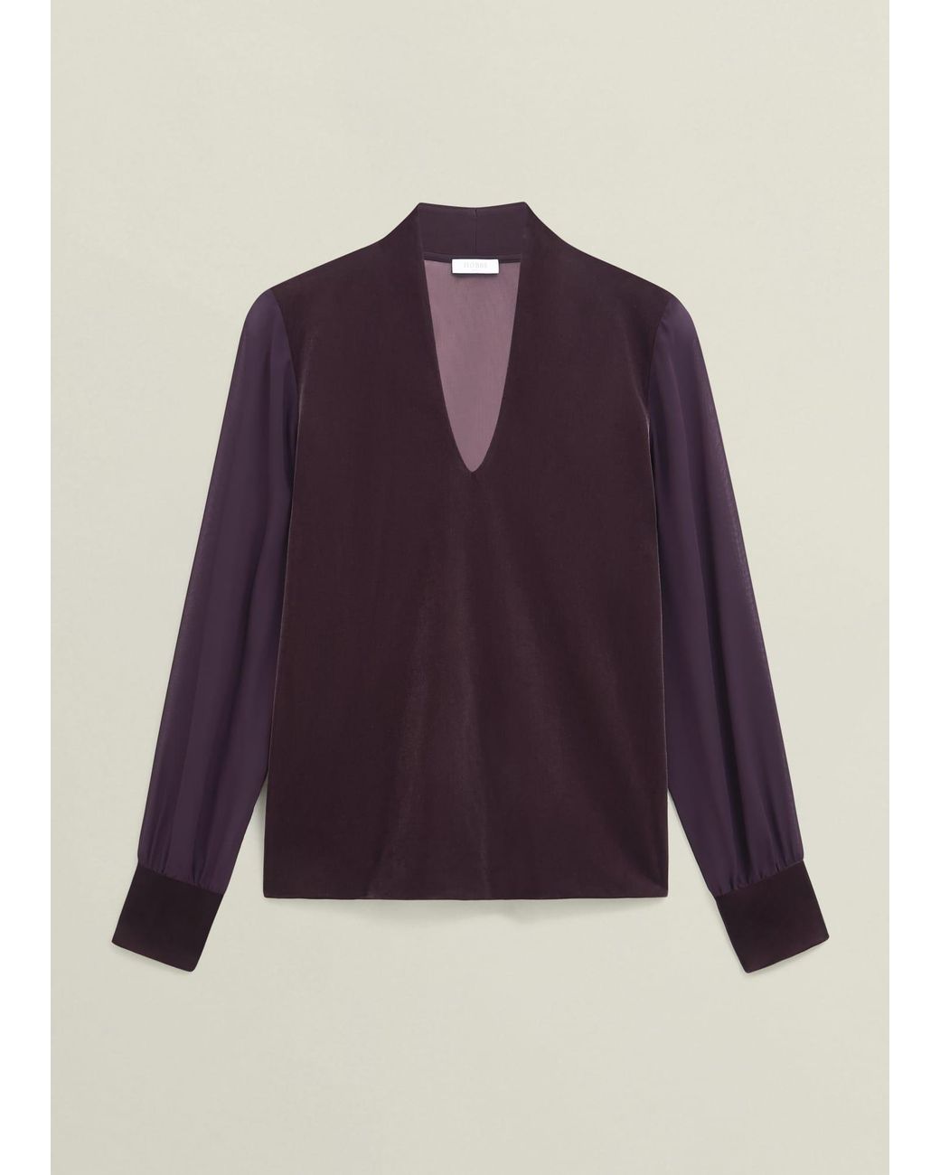 Hobbs Blue Aimee Velvet V Neck Long Sleeve Top