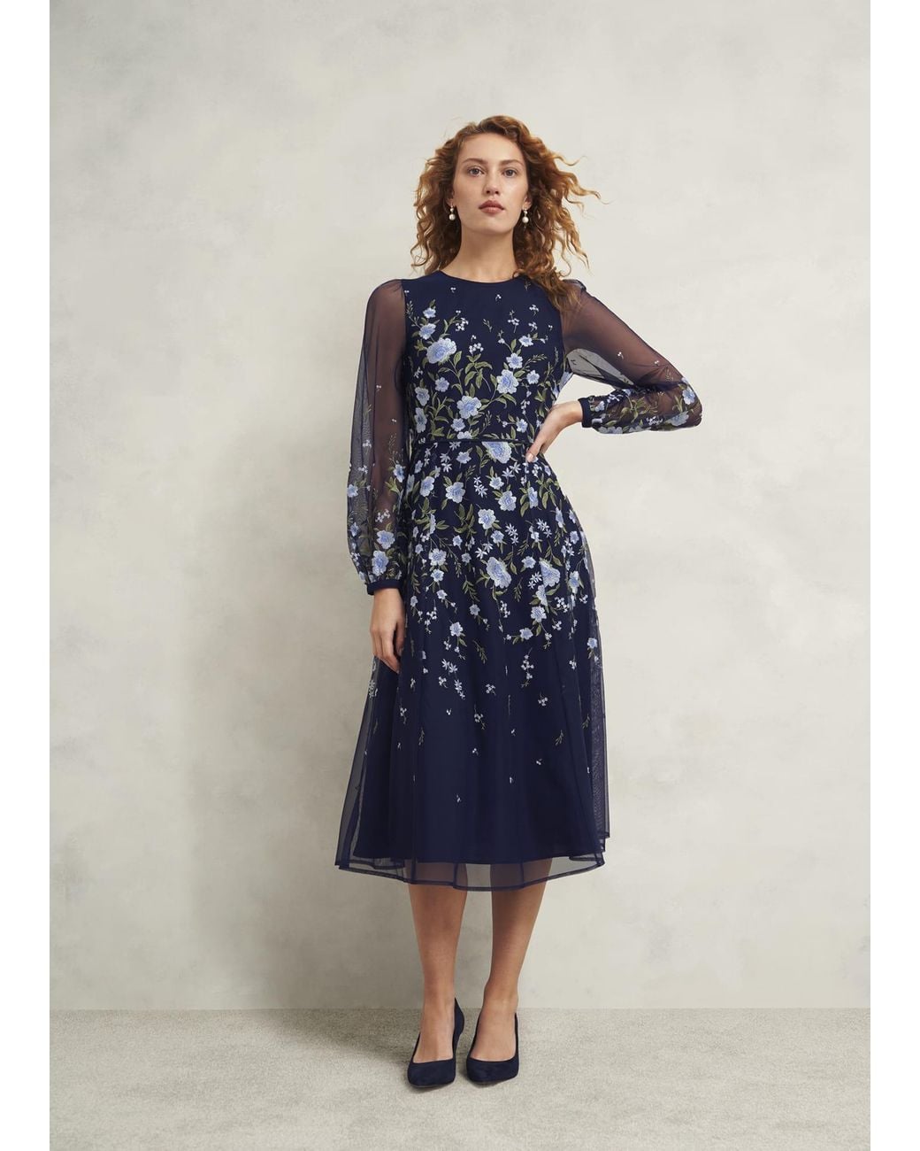 Hobbs Blue Lois Embroidered Dress
