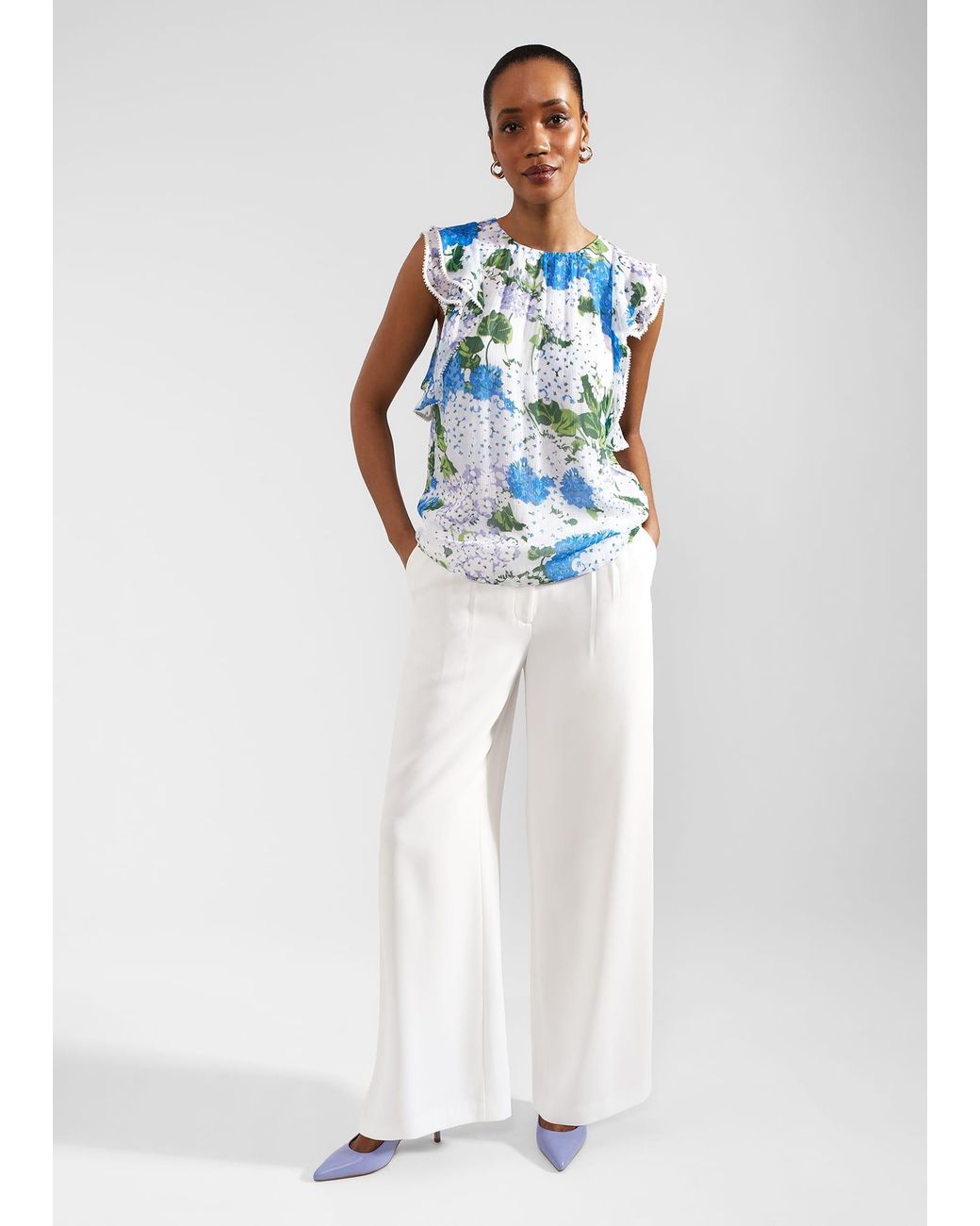 Hobbs White Frederica Wide Leg Trousers