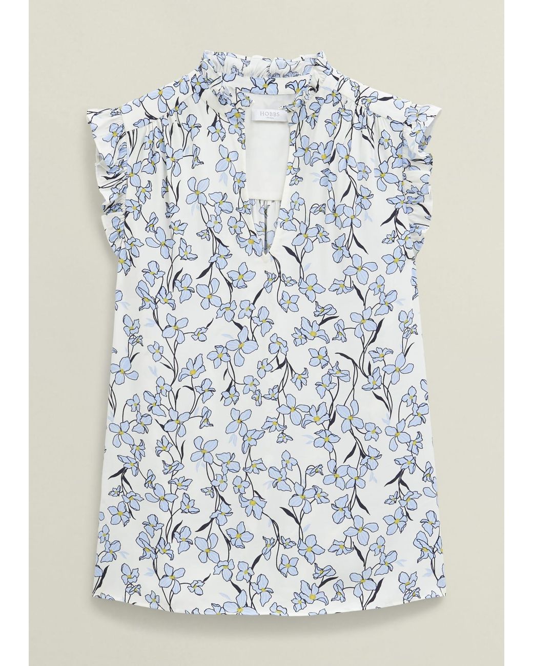 Hobbs White Ivory Floral Jules Top With Frill Sleeve