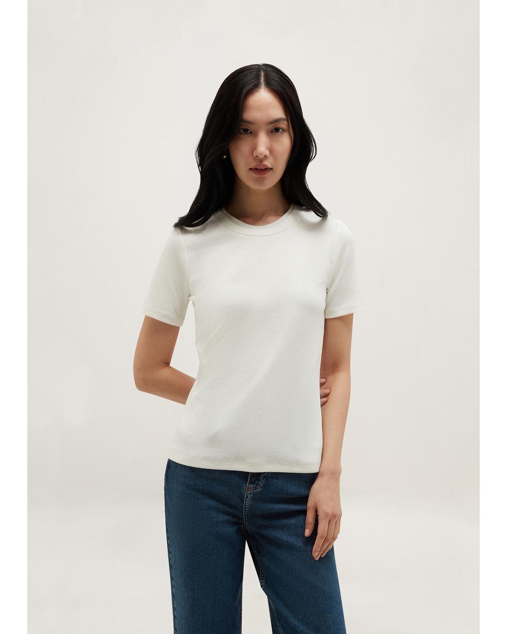 Hobbs White Kali Double Layer Ribbed T-Shirt