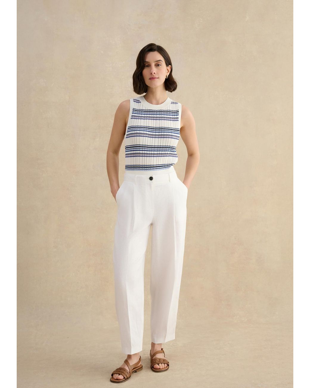 Hobbs Natural Dania Linen Trousers