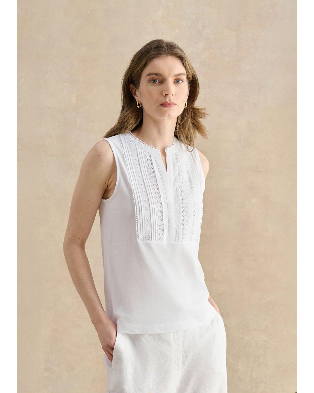 Hobbs Natural Millie Cotton Sleeveless Broderie Tank