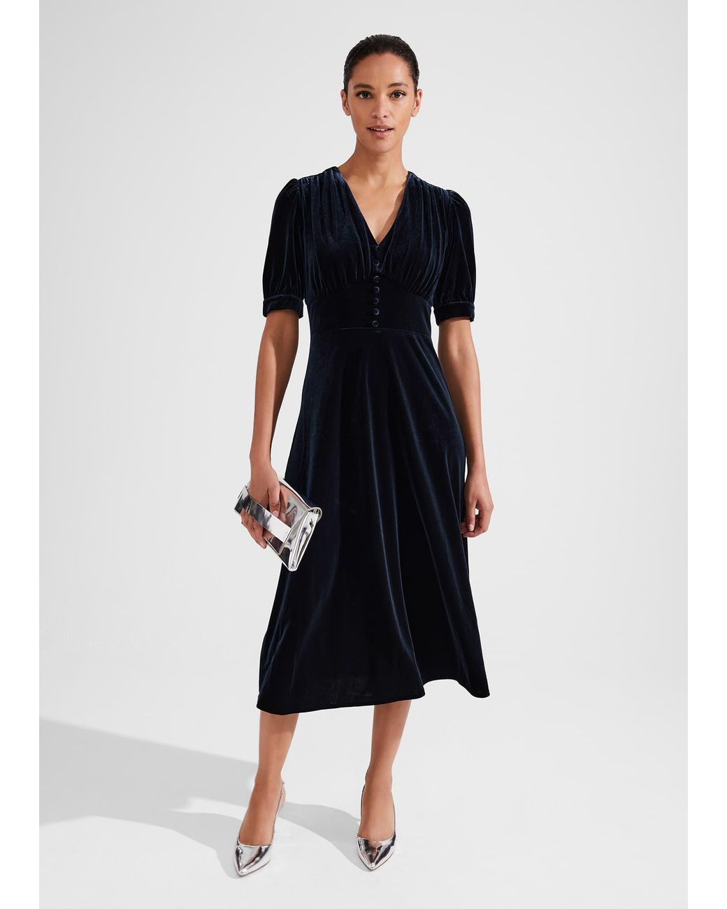 Hobbs Blue Alessia Velvet Jersey Dress