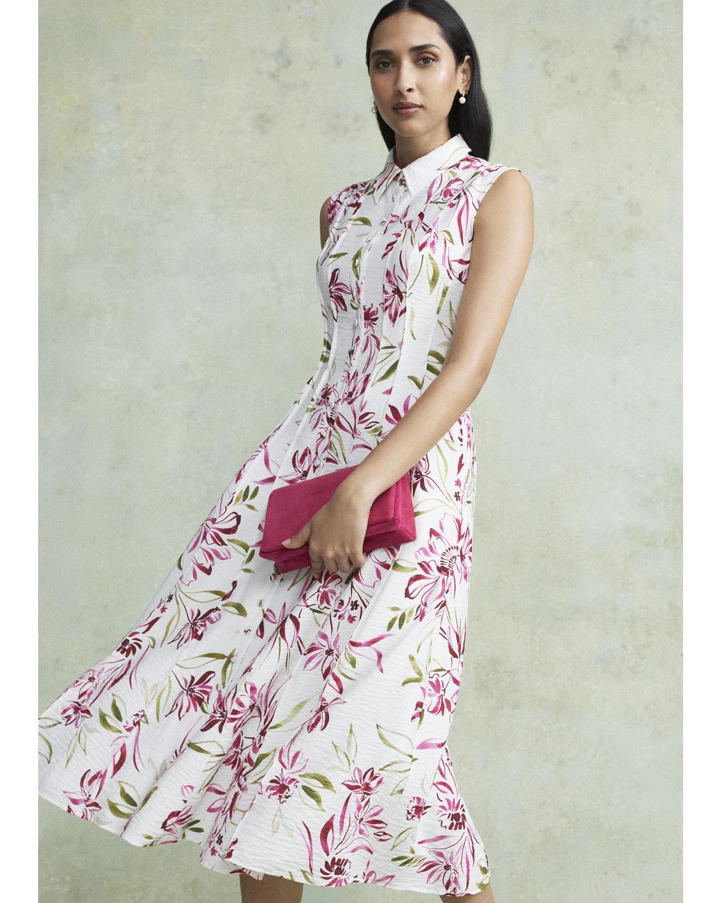 Hobbs Pink Della Button Through Shirt Dress