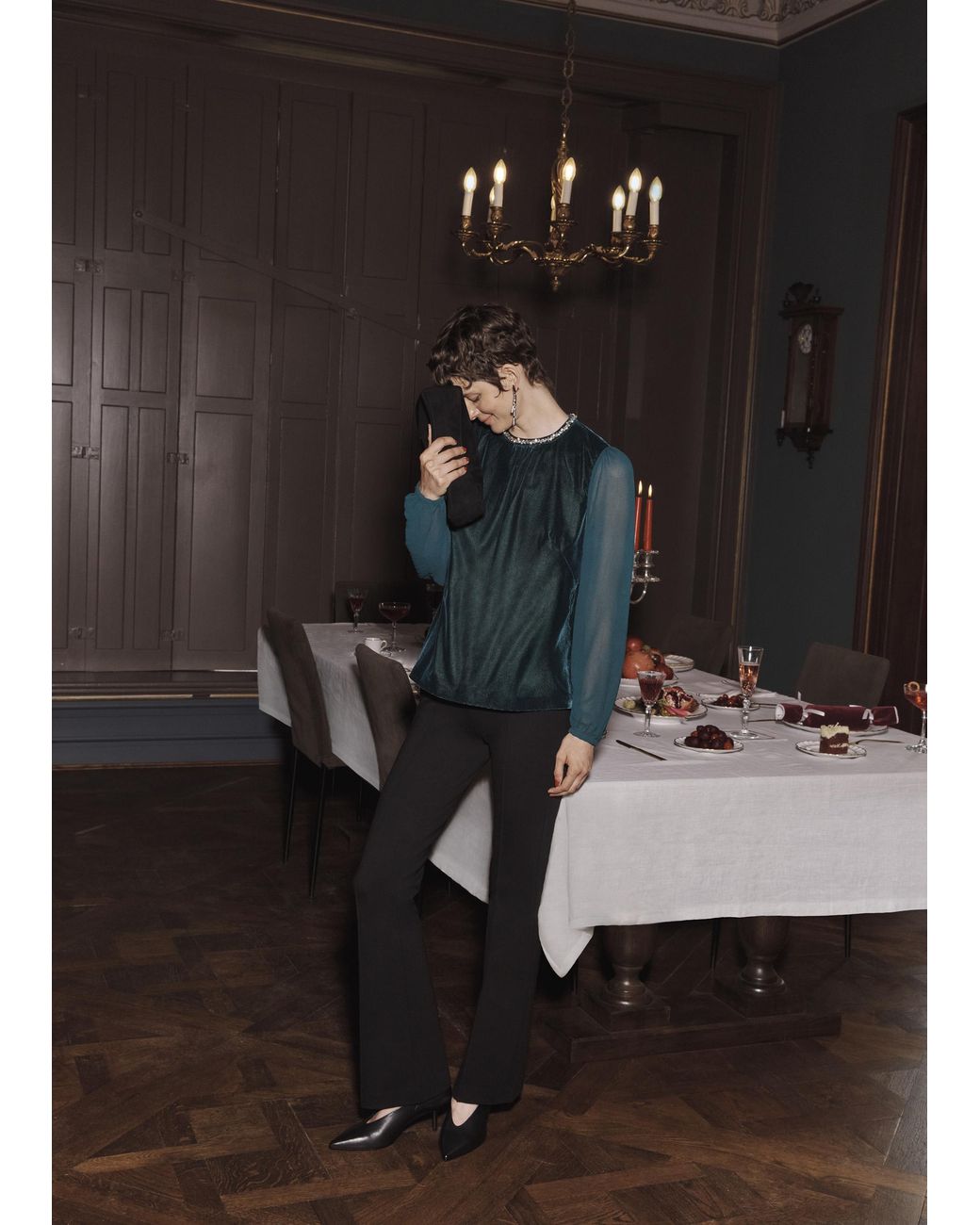 Hobbs Black Tallulah Velvet Top