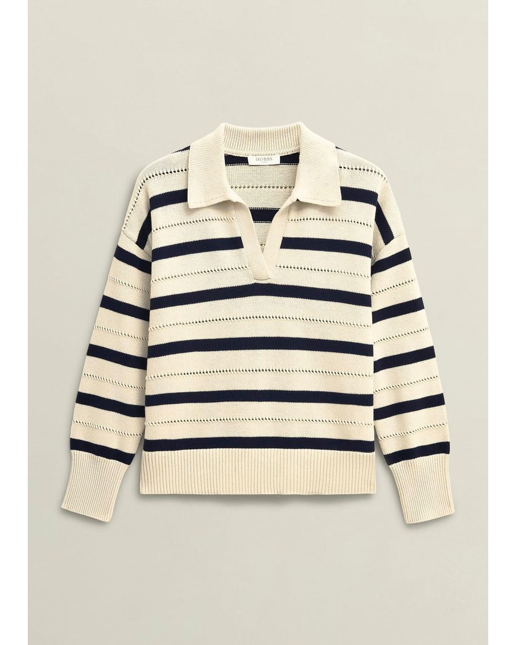 Hobbs Blue Ivory Beauford Cotton Stripe Polo Knitted Jumper