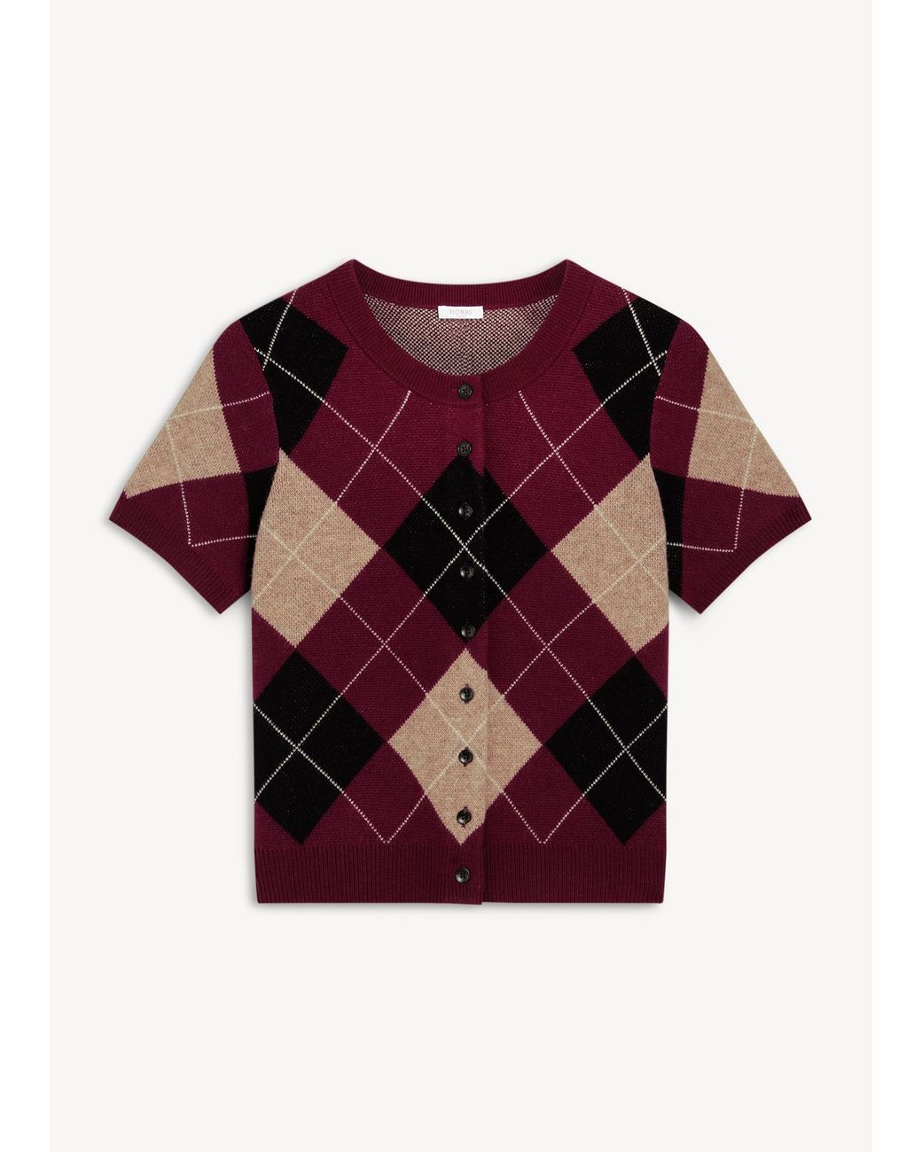 Hobbs Red Livi Argyle Short Sleeve Cardigan