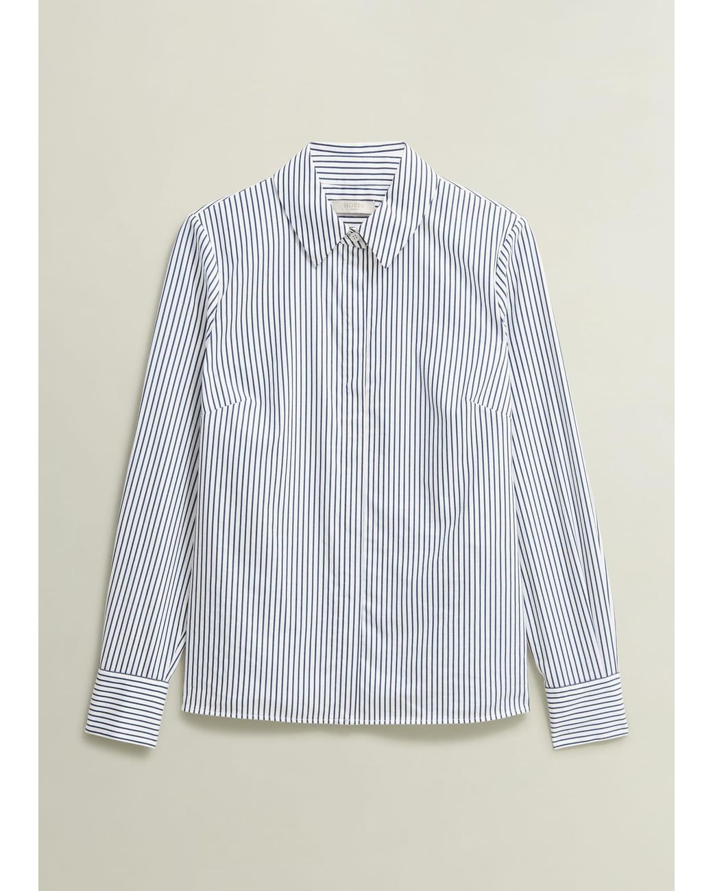 Hobbs Blue Tailored Cotton-Blend Striped Shirt