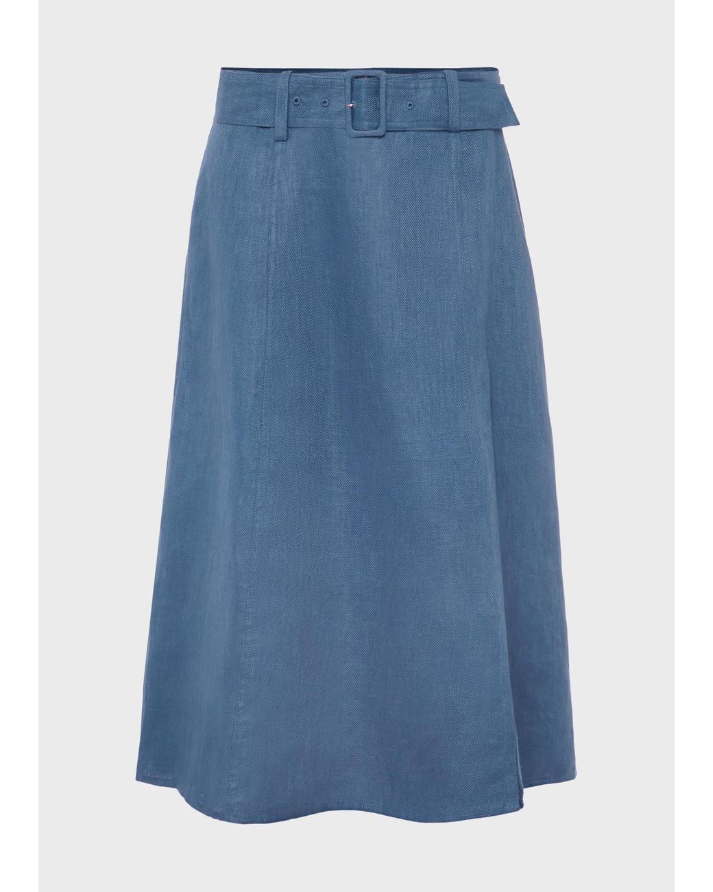 Hobbs Blue Linen A-Line Belted Skirt
