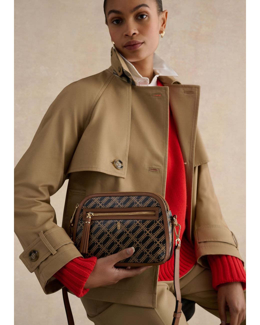 Hobbs Brown Carlton Leather Canvas Crossbody Bag