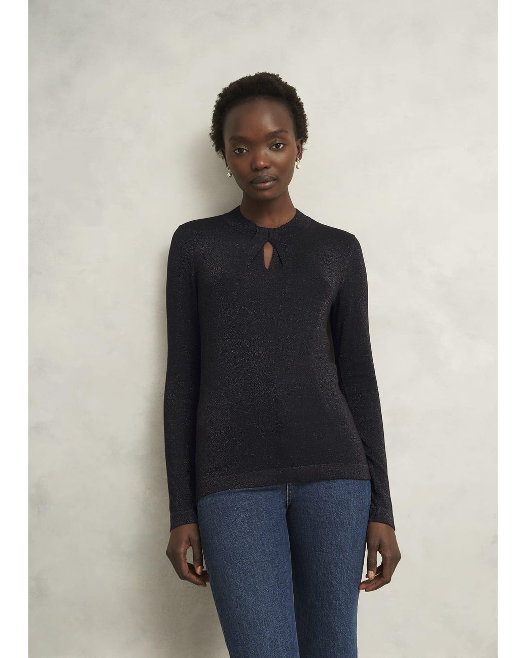 Hobbs Blue Sparkle Effie Keyhole Knitted Jumper