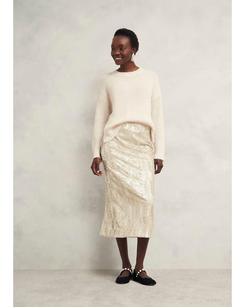 Hobbs Natural Relaxed Sequin Knit Jumper