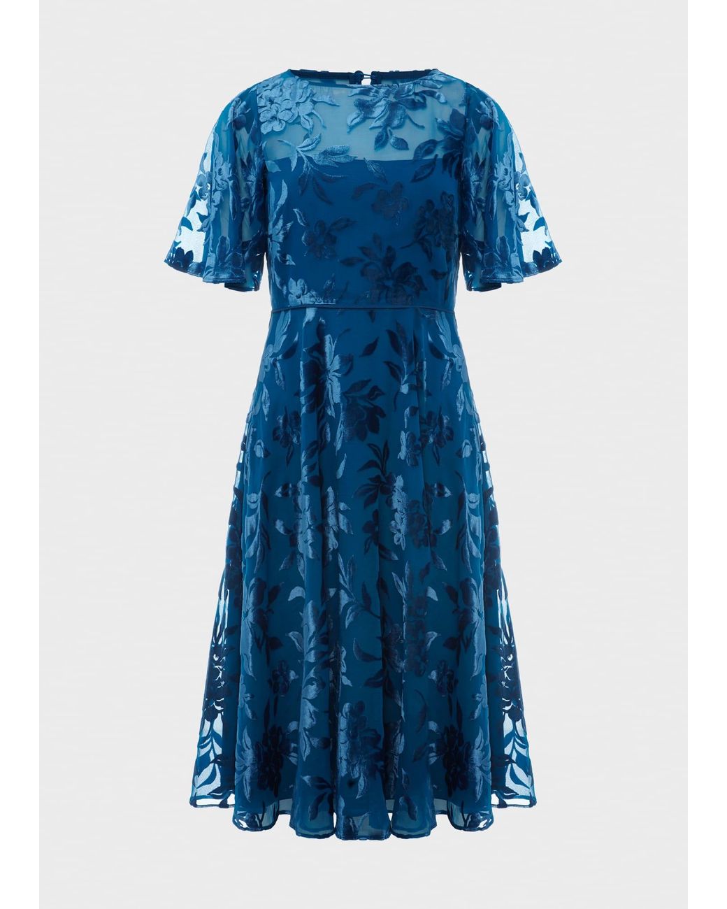 Hobbs Blue Eleanor Devore Fit And Flare Dress