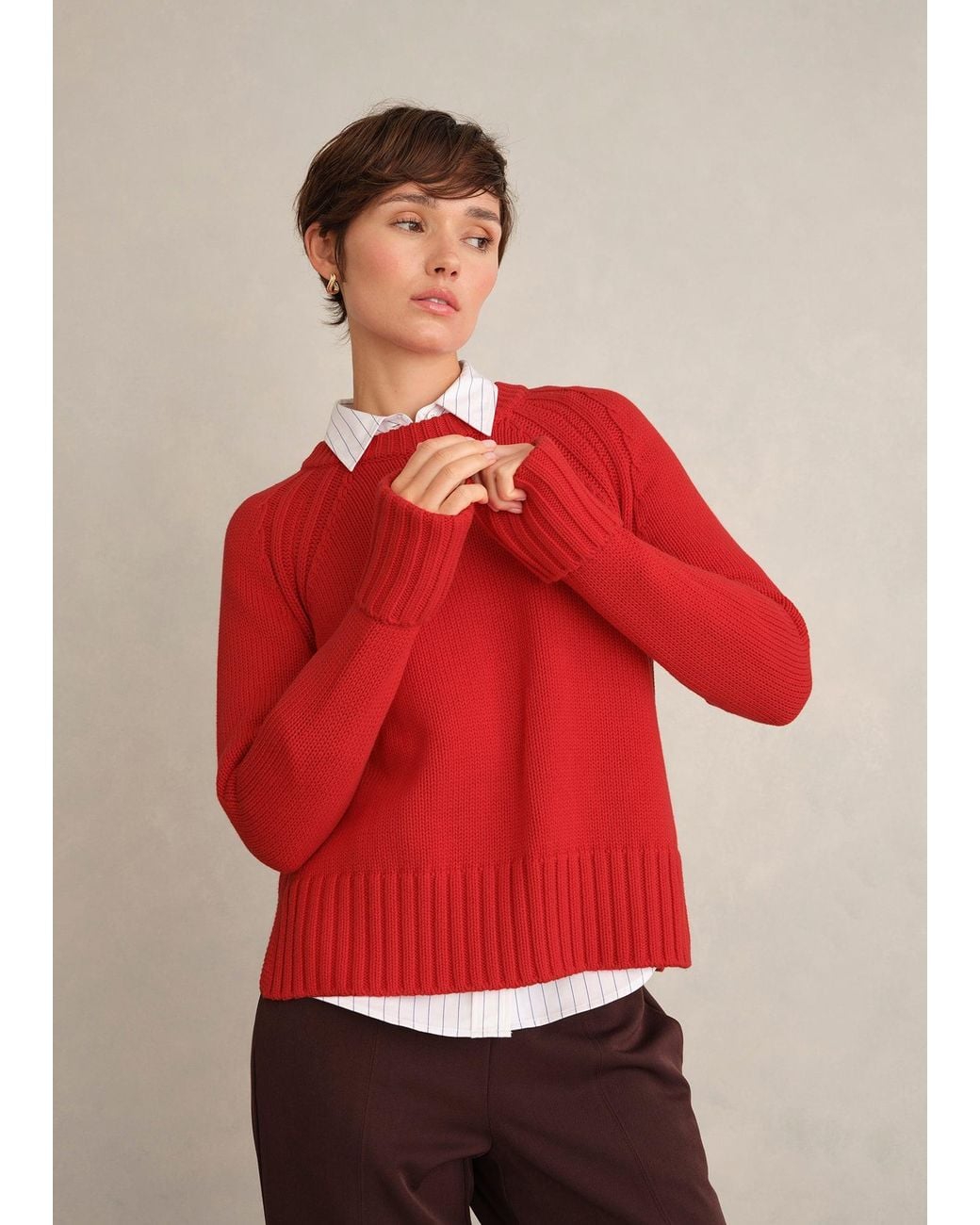 Hobbs Red Sukey Cotton Jumper
