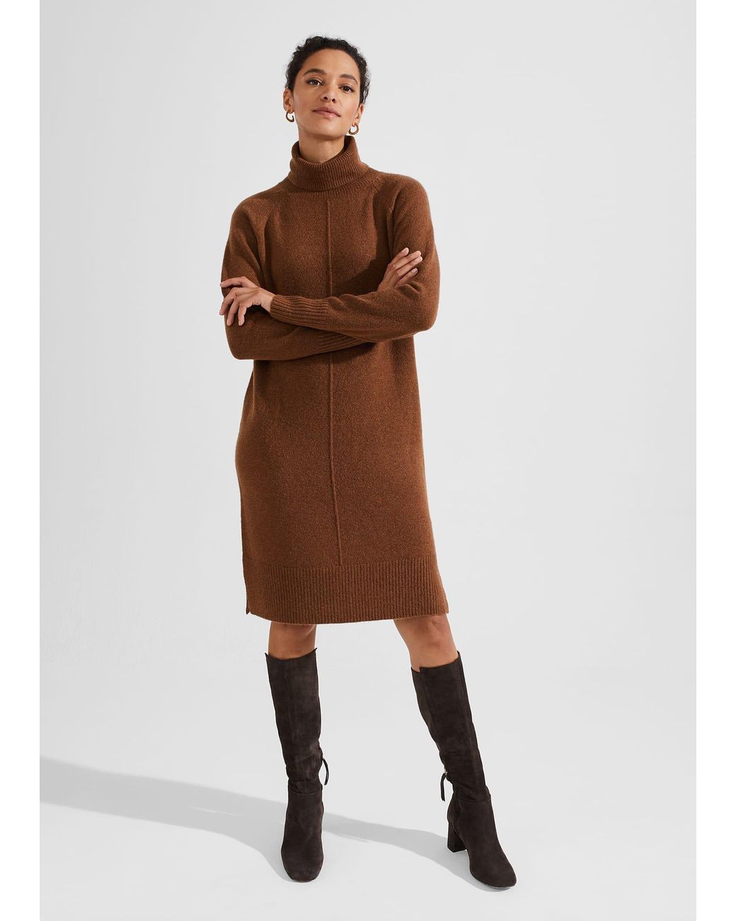 Hobbs Brown Nessa Knitted Dress With Alpaca