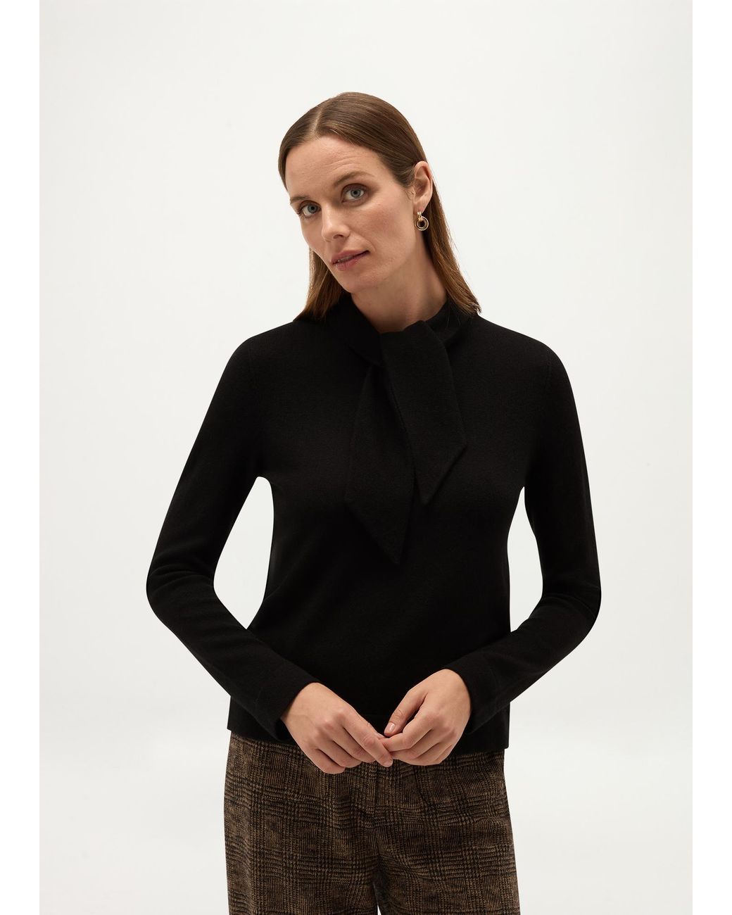 Hobbs Black Mabel Wool Cashmere Tie Neck Jumper