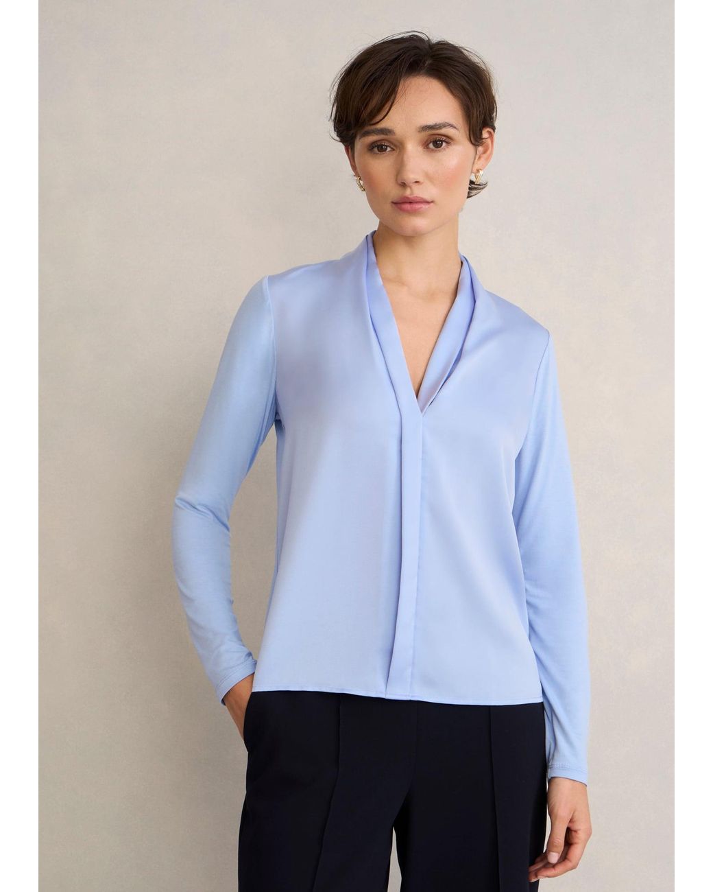 Hobbs Blue Claire V Neck Top