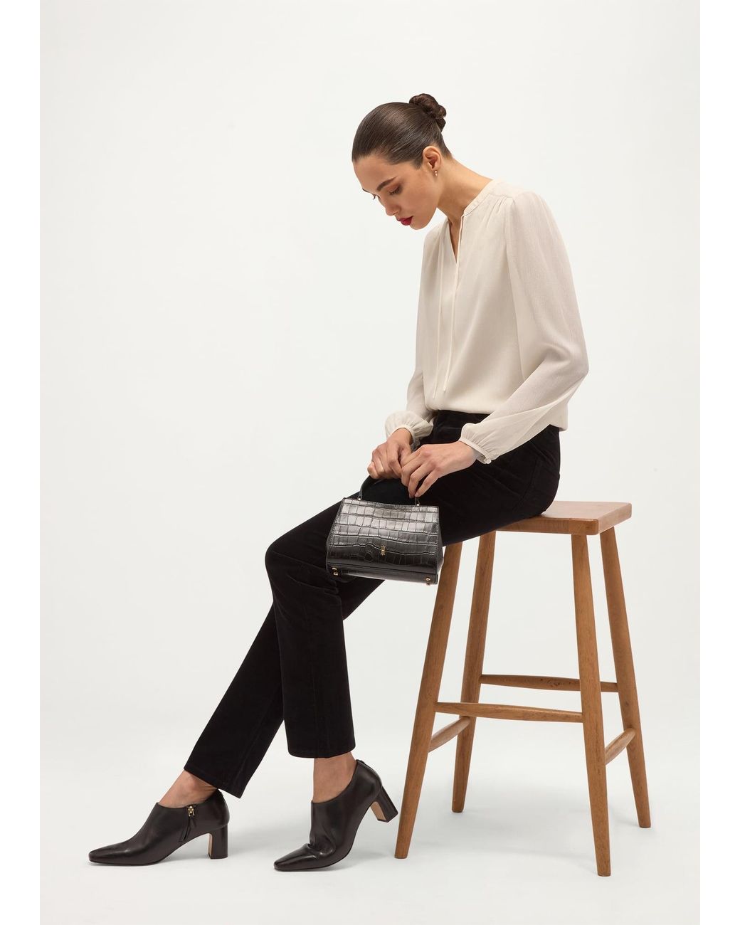 Hobbs White Annika Tie Neck Blouse