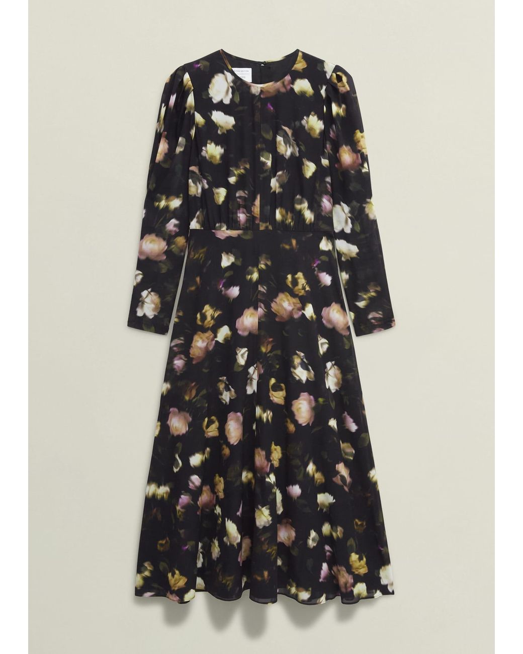 Hobbs White Feminine Silk Floral Puff-Sleeve Dress