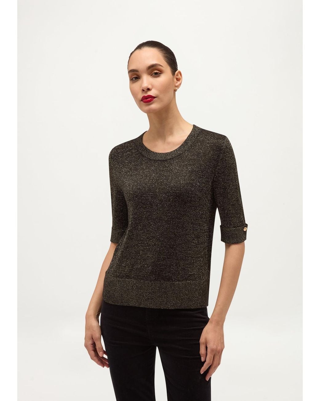 Hobbs Black Leanne Sparkle Short Sleeve Jumper