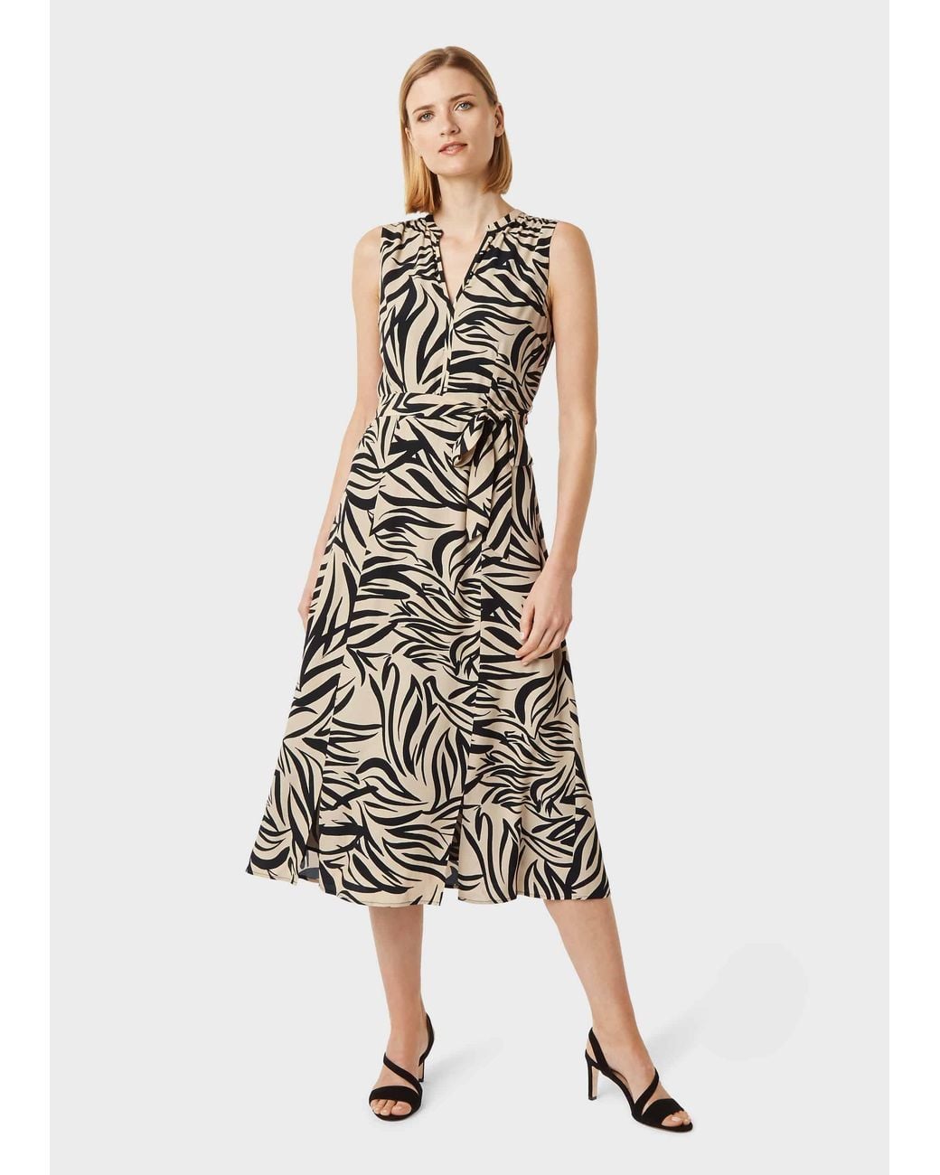 Hobbs White Shelly Printed Belted Dress