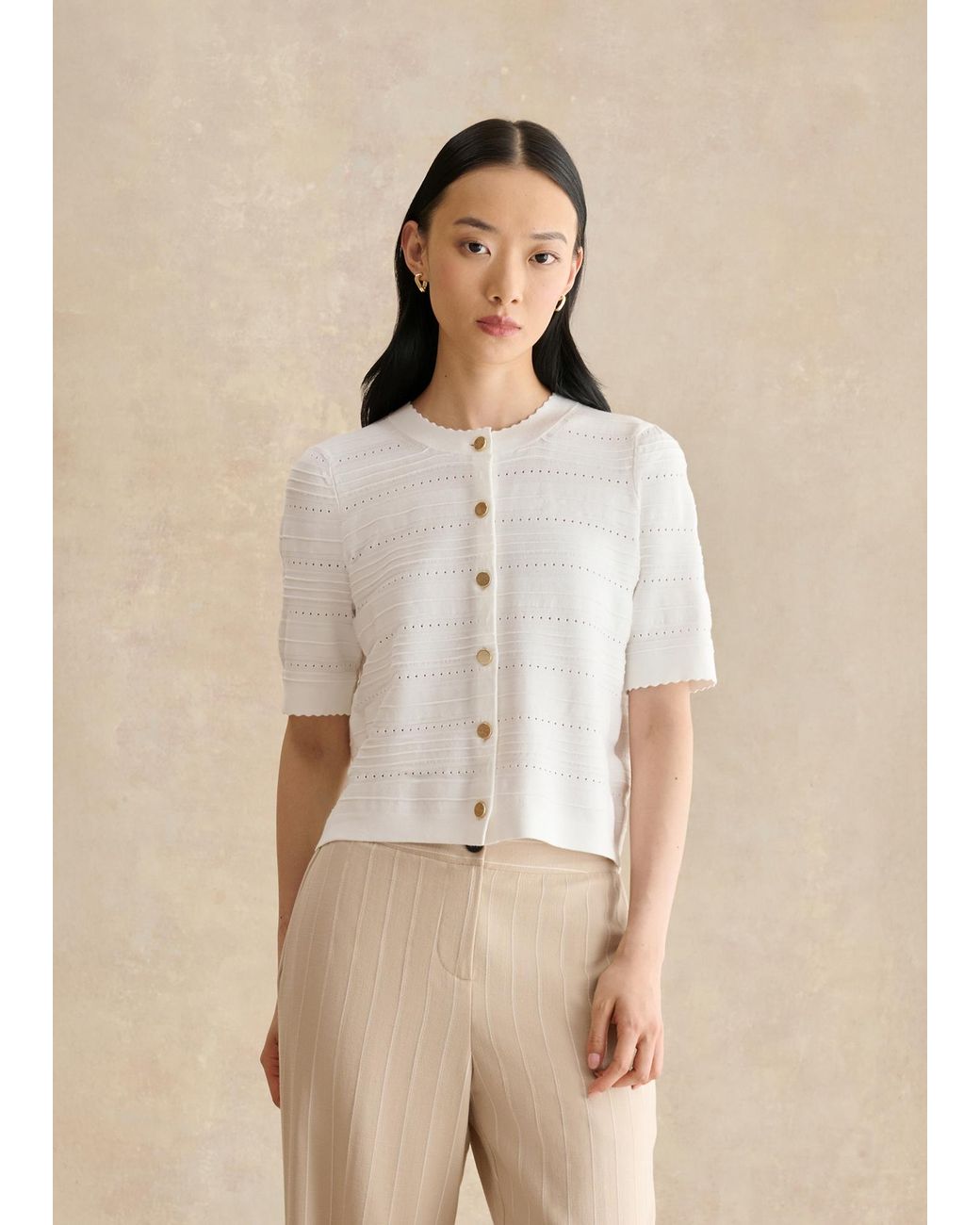 Hobbs Natural Mimi Pointelle Short Sleeve Cardigan