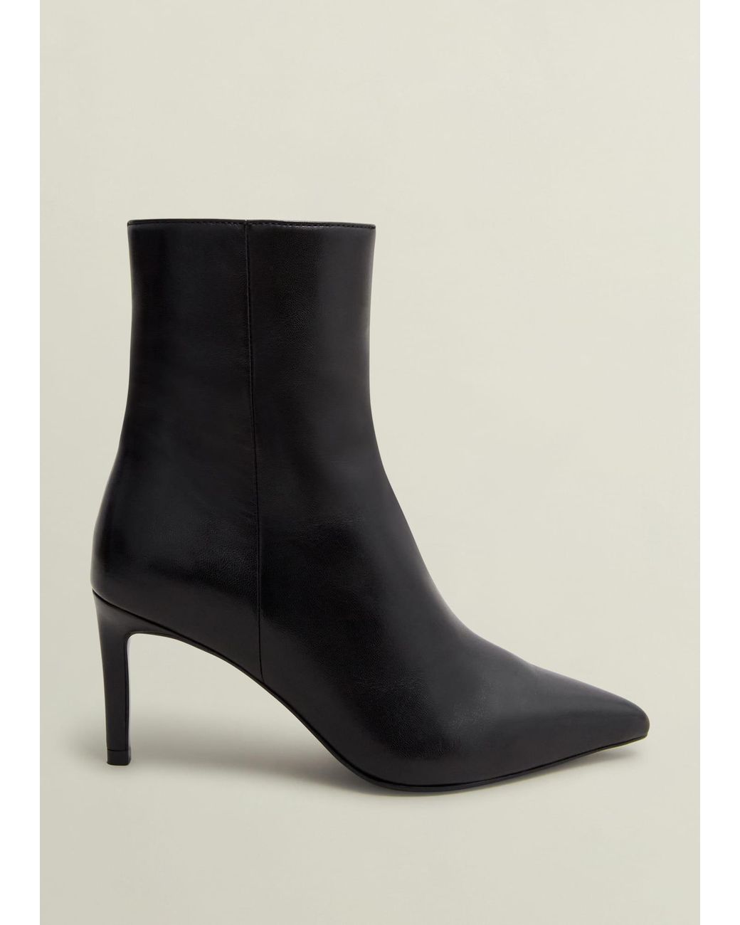 Hobbs Black Pointed-Toe Leather Slim-Heel Ankle Boots