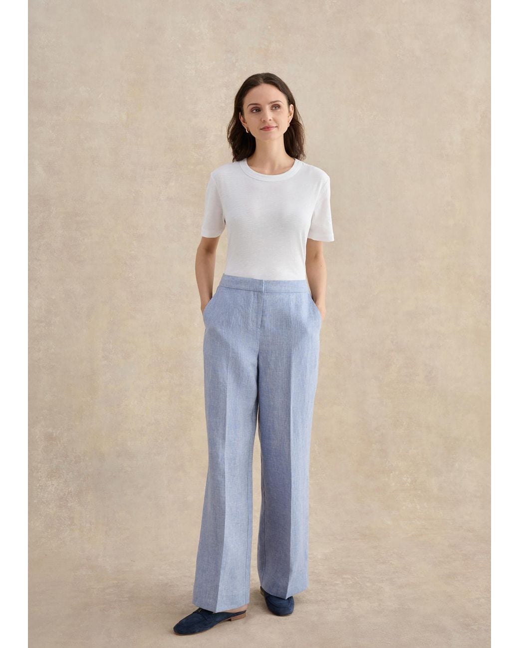 Hobbs Natural Petite Estella Linen Trousers