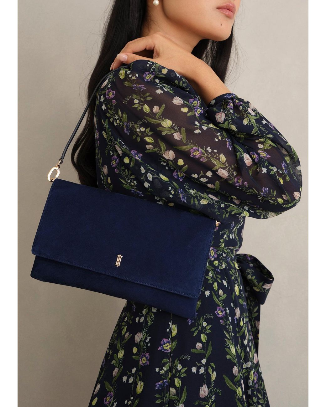 Hobbs Blue Ashley Suede Clutch