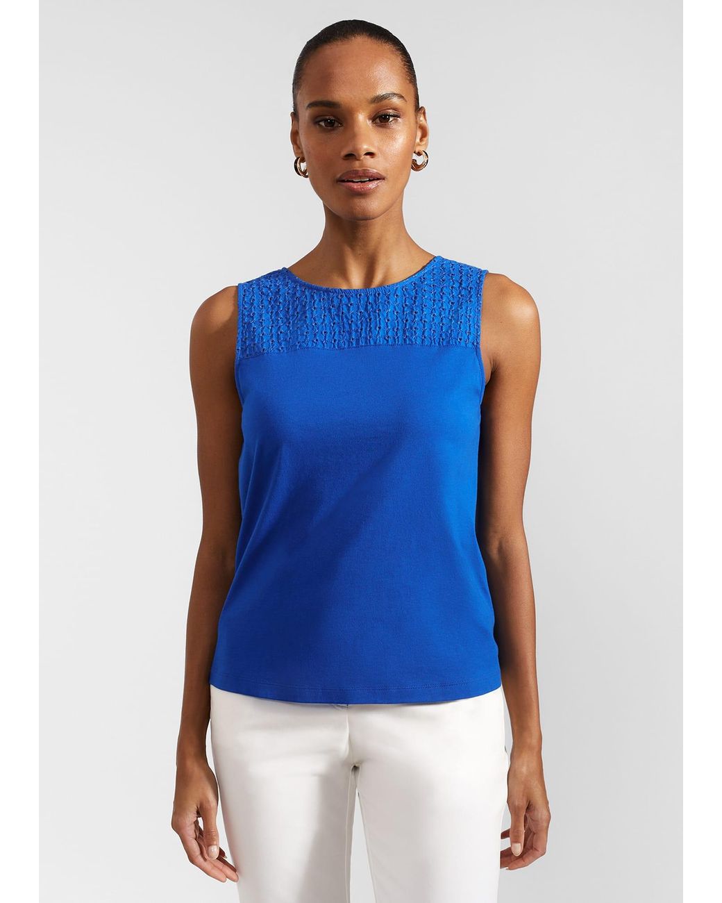 Hobbs Blue Paige Cotton Broderie Top