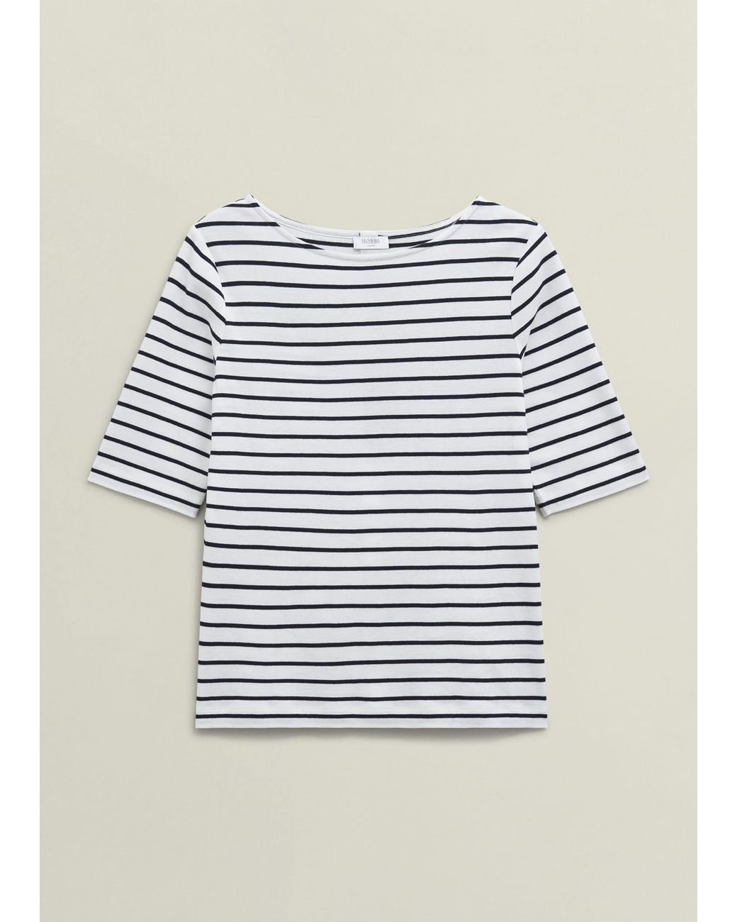 Hobbs White Ivory Katie Cotton Stripe Button Back Top