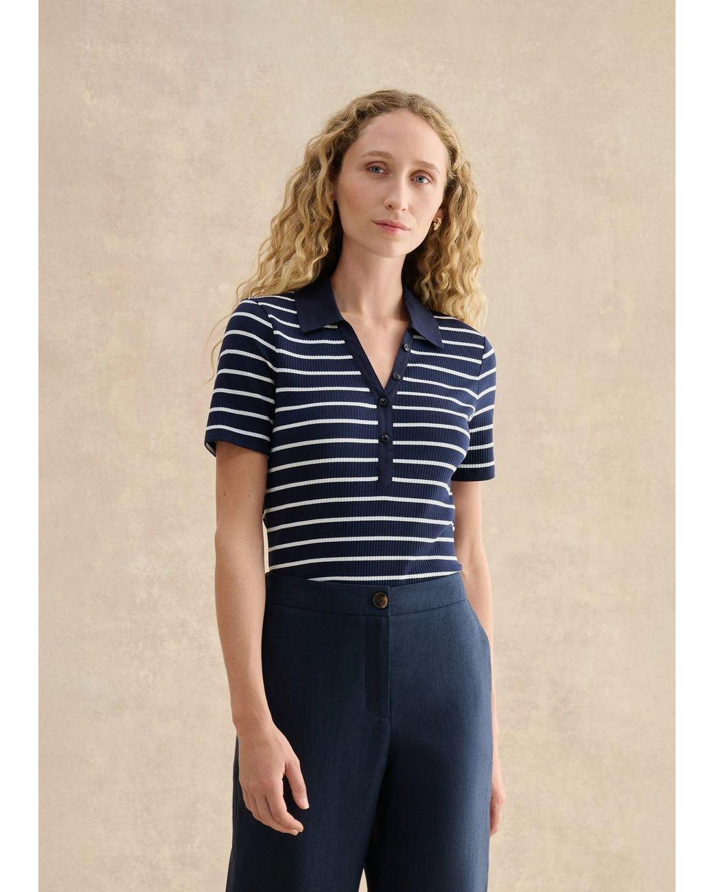 Hobbs Blue Merle Striped Ribbed Shirt