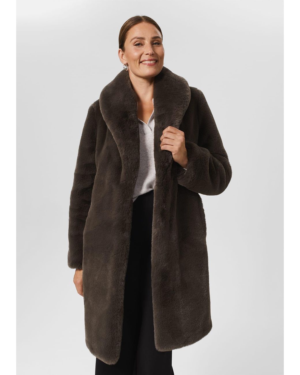 Hobbs Black Gabby Faux Fur Coat