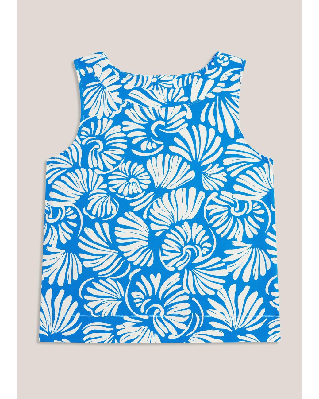 Hobbs Blue Fern Cotton Jersey Button Back Printed Top