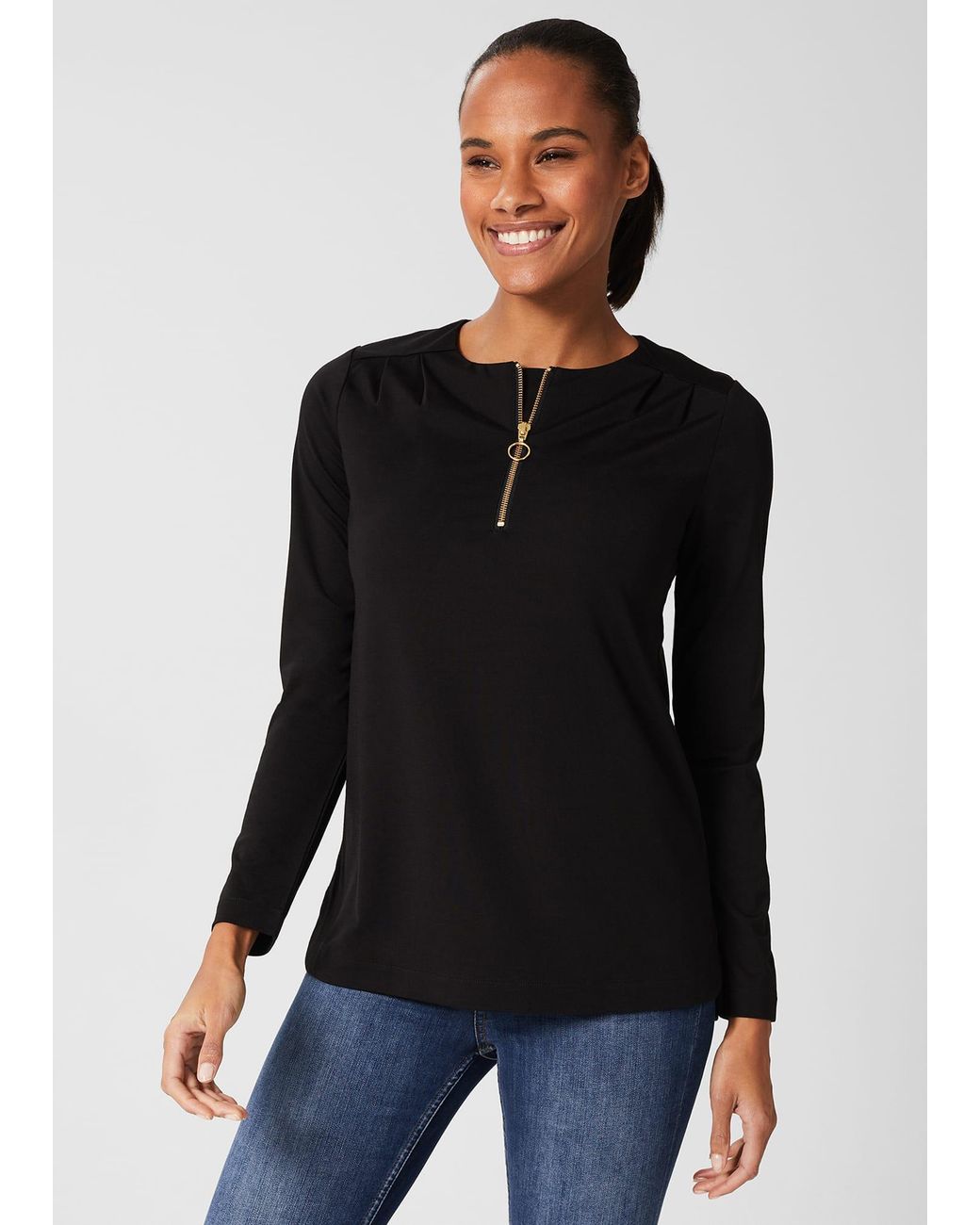 Hobbs Black Kelsey Zip Neck Tunic Top