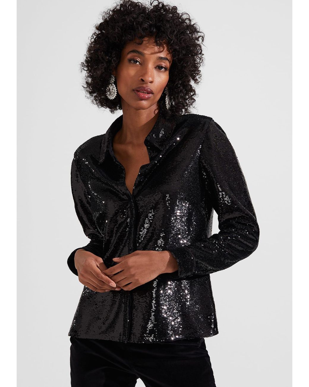 Hobbs Black Greta Sequin Shirt