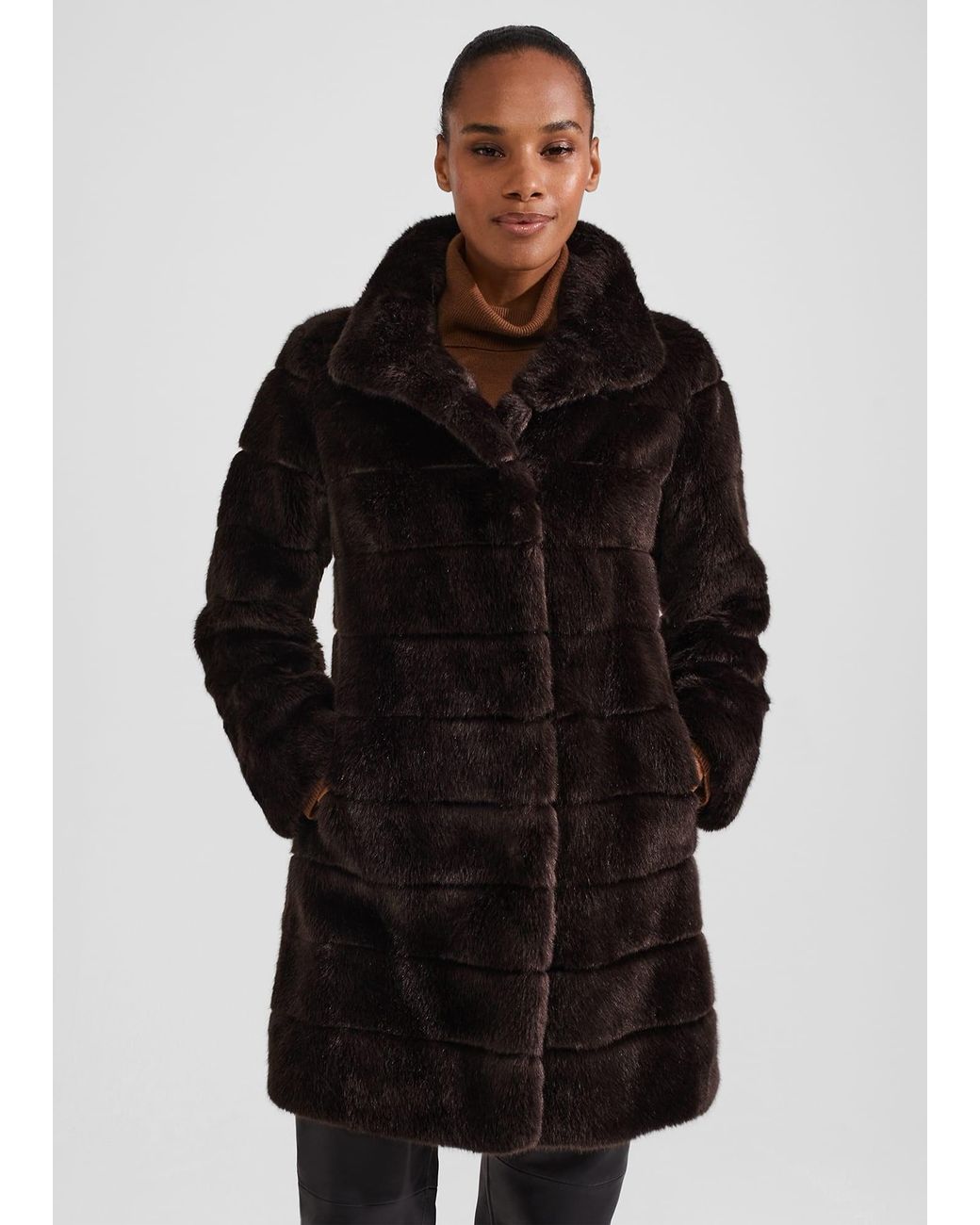 Hobbs Black Ros Faux Fur Coat