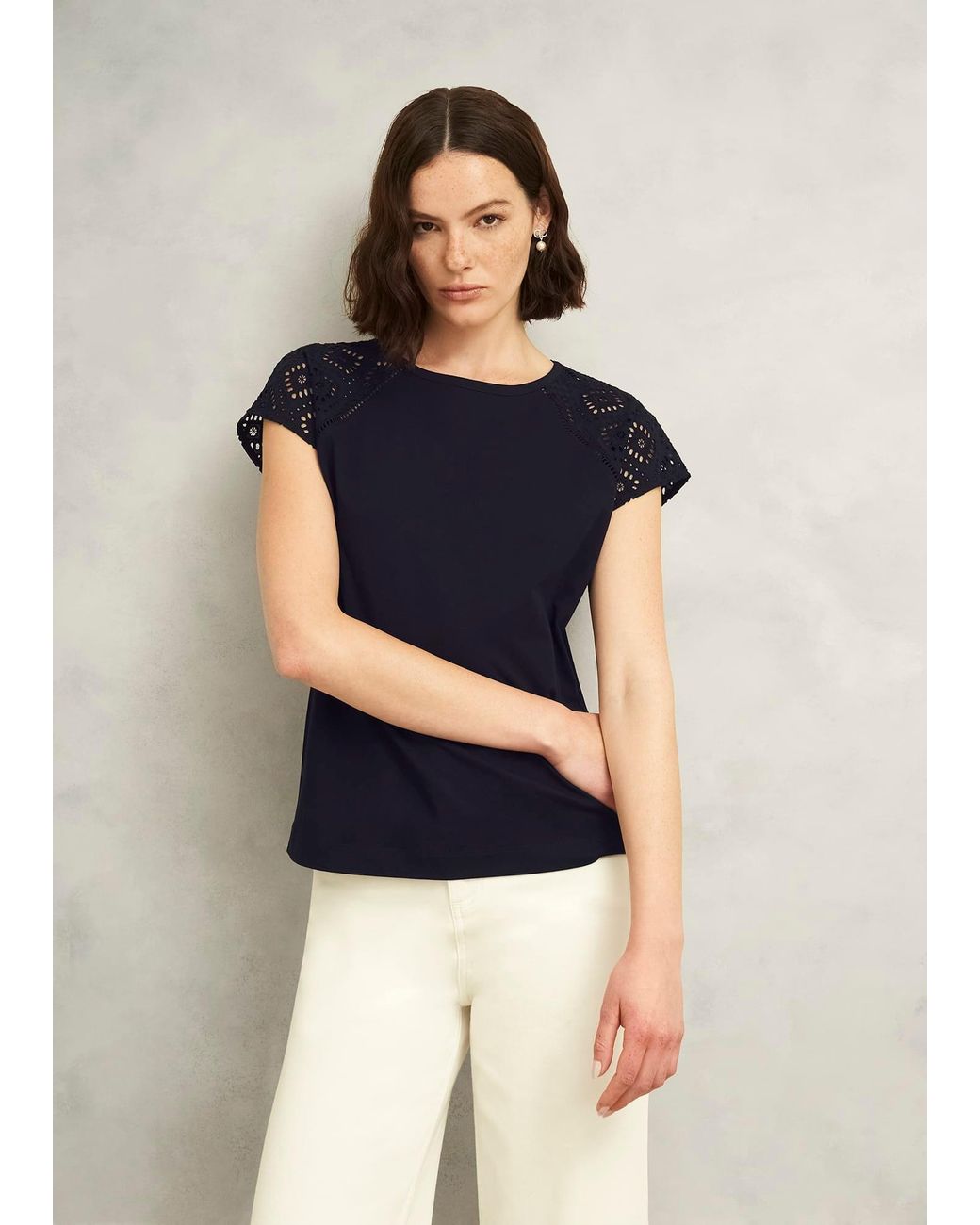 Hobbs Blue Ivana Cotton Broderie Top