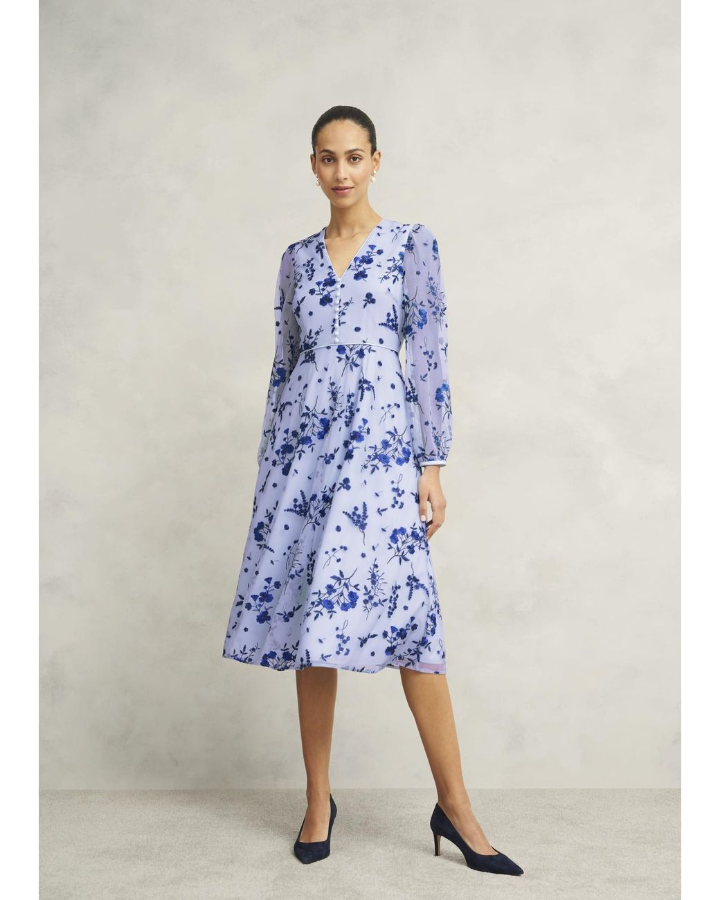Hobbs Blue Petite Ella Embroidered Dress