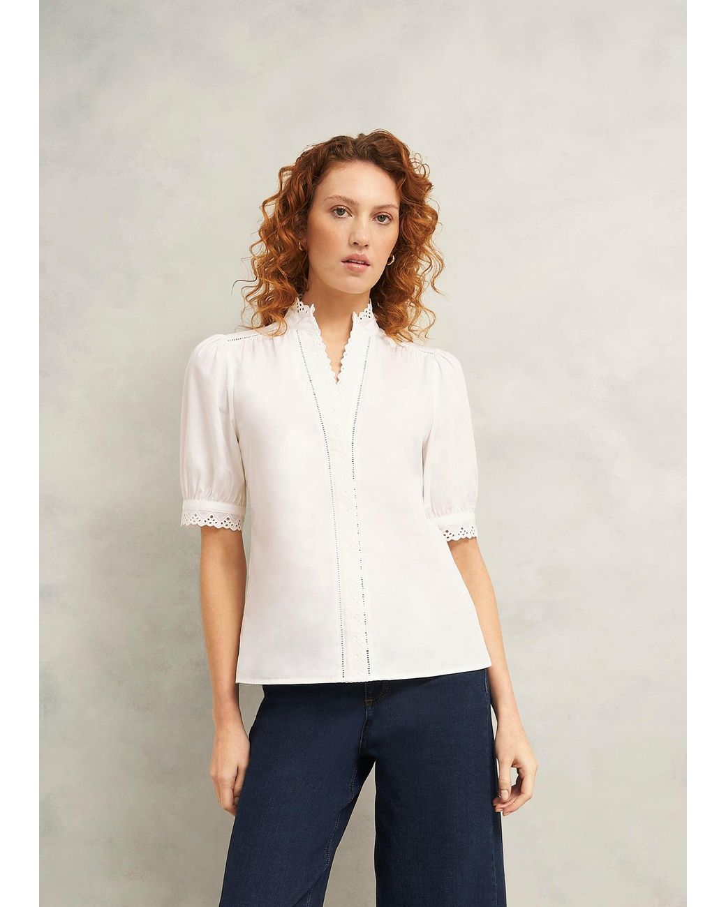 Hobbs White Karis Cotton Blouse