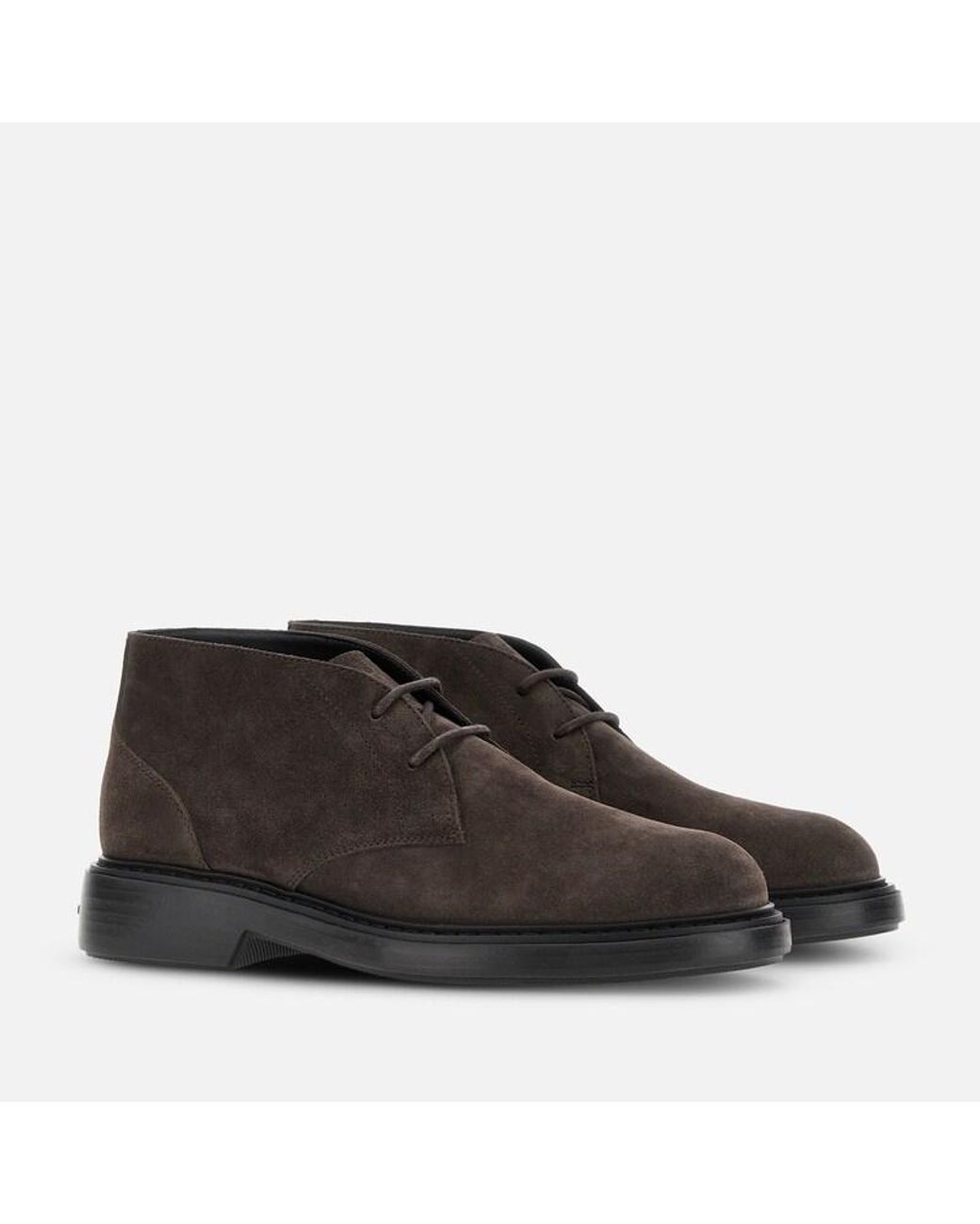 Hogan Brown Dark Suede Minimalist Rounded-Toe Ankle Boots for men