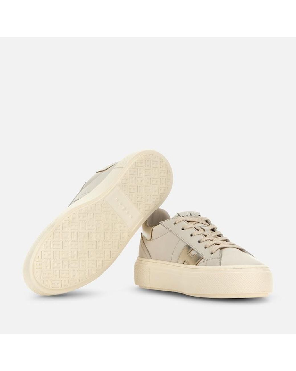 Hogan Natural Metallic Accent Low-Top Leather Sneakers
