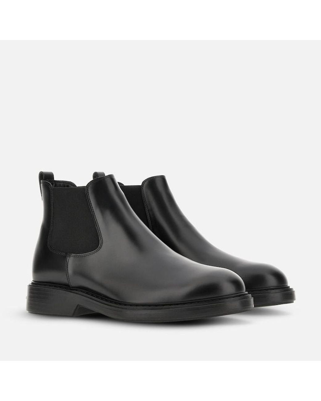 Hogan Black Smooth Leather Chunky Sole Chelsea Boots for men