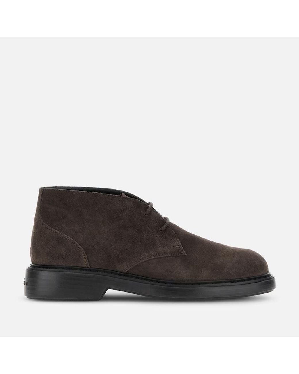 Hogan Brown Dark Suede Minimalist Rounded-Toe Ankle Boots for men