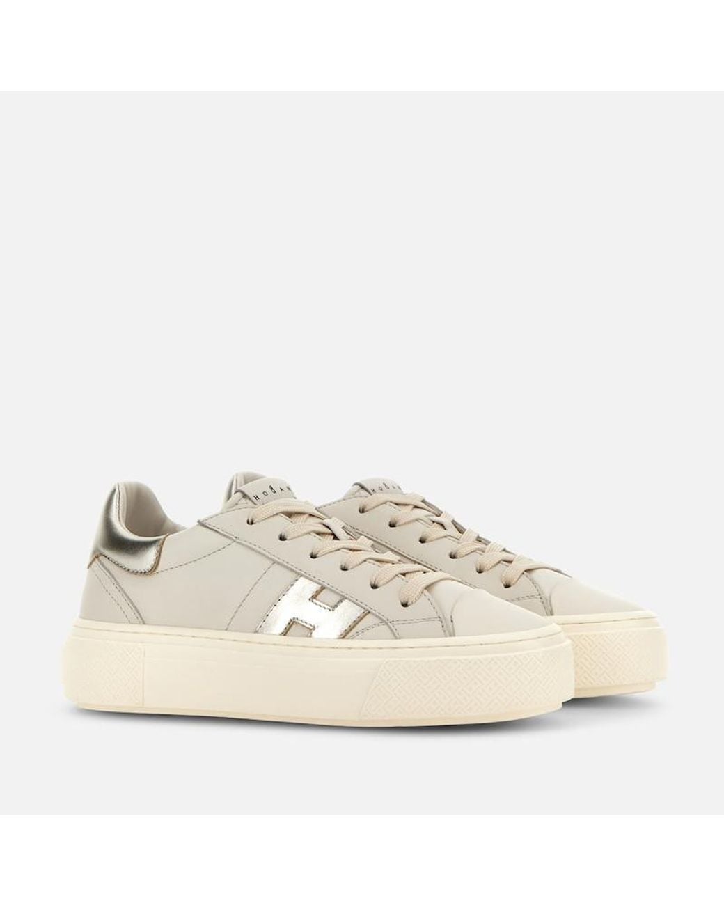 Hogan Natural Metallic Accent Low-Top Leather Sneakers